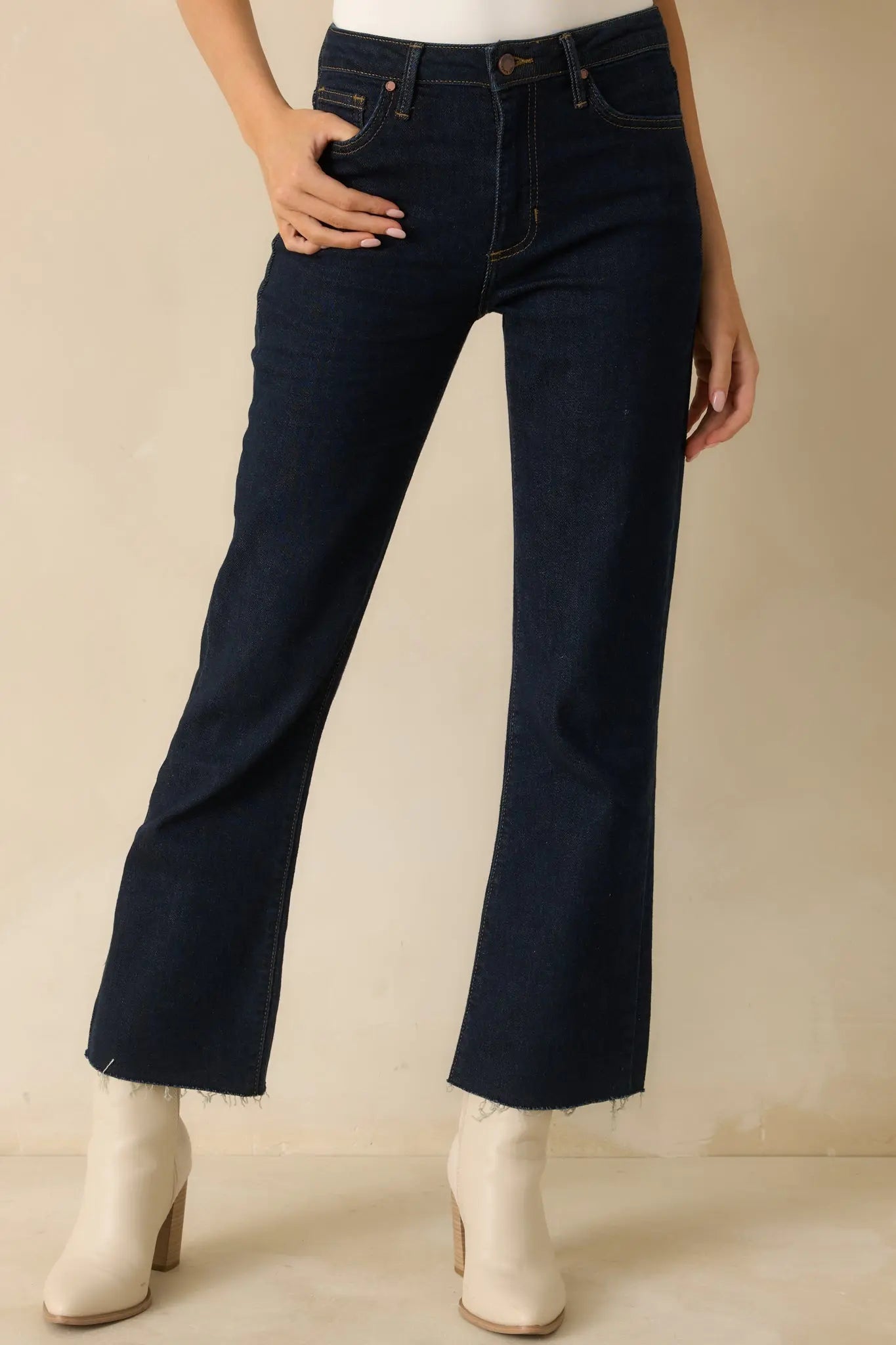 Women's Power Curve Dark Wash Cropped Flare Jeans | 96% Cotton 1