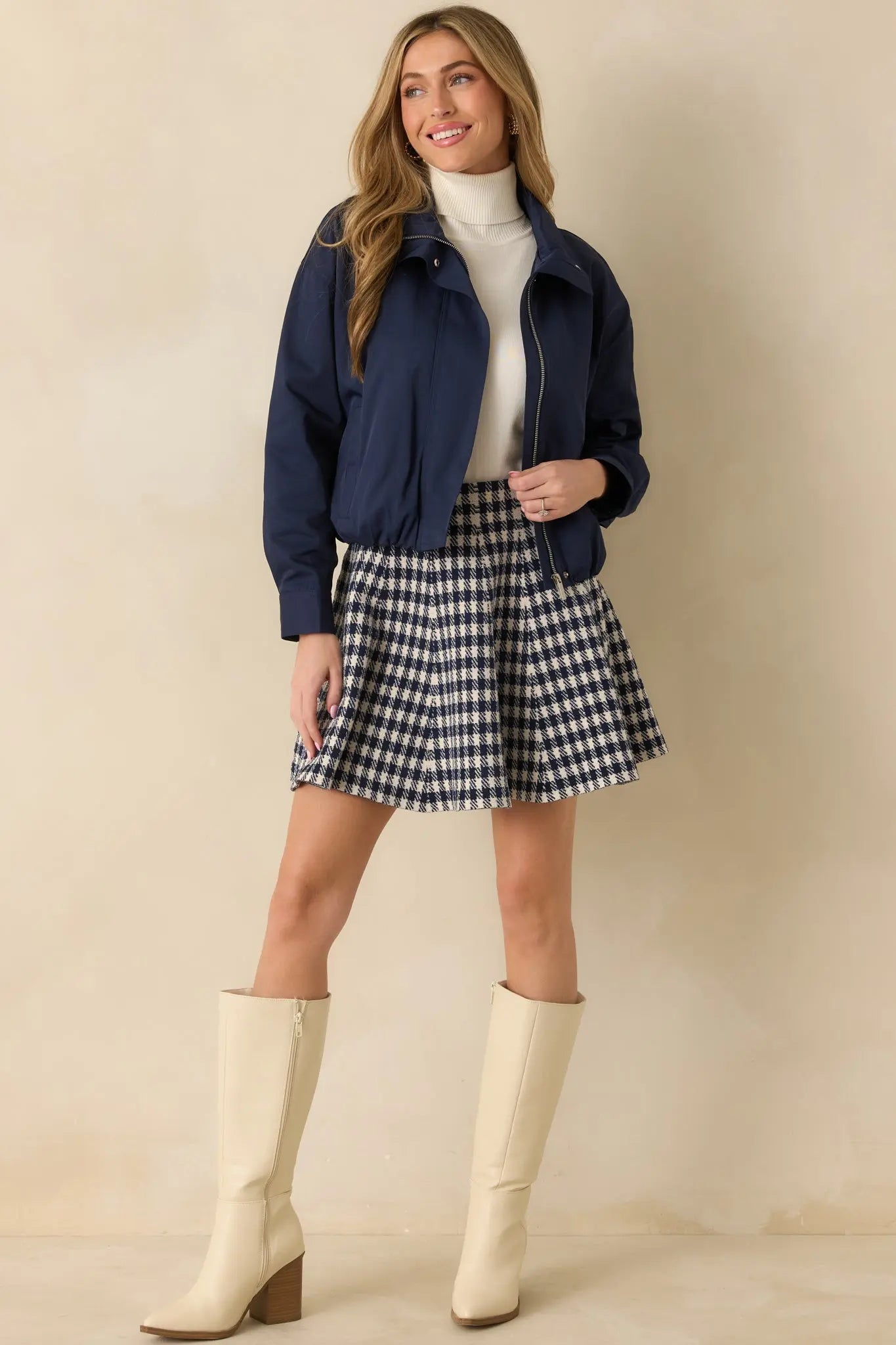 Women's Prepped For Anything Navy Blue Gingham Knit Mini Skirt | 100% Polyester 1