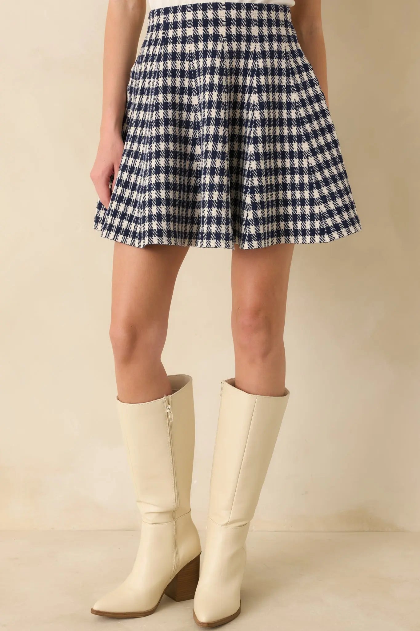 Women's Prepped For Anything Navy Blue Gingham Knit Mini Skirt | 100% Polyester 2