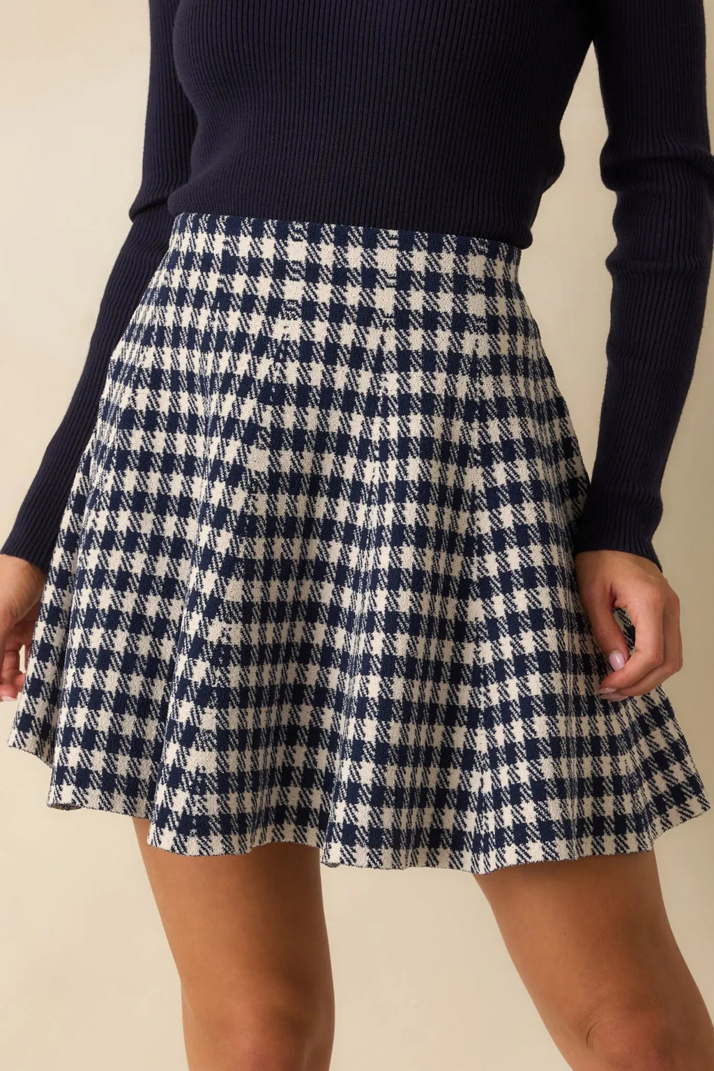 Women's Prepped For Anything Navy Blue Gingham Knit Mini Skirt | 100% Polyester 3