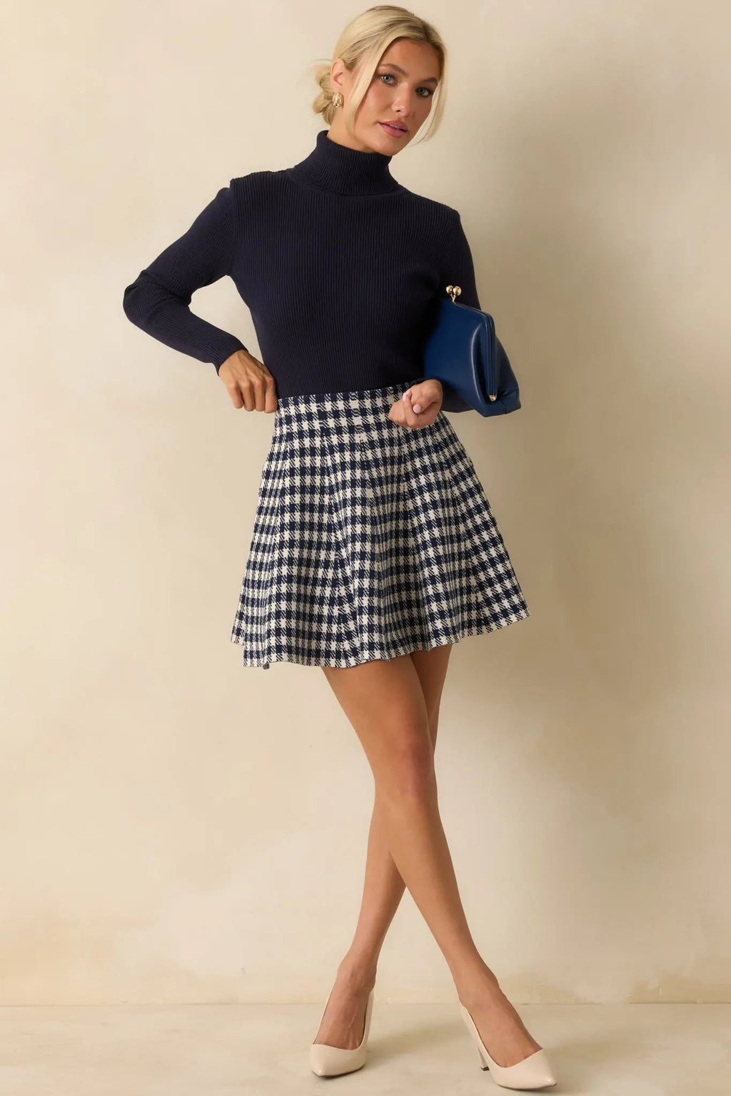 Women's Prepped For Anything Navy Blue Gingham Knit Mini Skirt | 100% Polyester 4