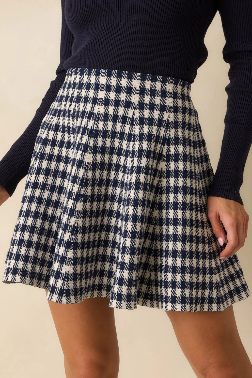 Women's Prepped For Anything Navy Blue Gingham Knit Mini Skirt | 100% Polyester 6