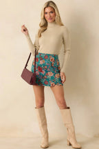 Women's Pretty Please Teal Green Floral Print Mini Skirt | 80% Polyester & 20% Cotton 2