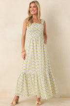 Women's Pretty Unbothered Yellow Multi Floral Cotton Tiered Maxi Dress | 100% Cotton 5