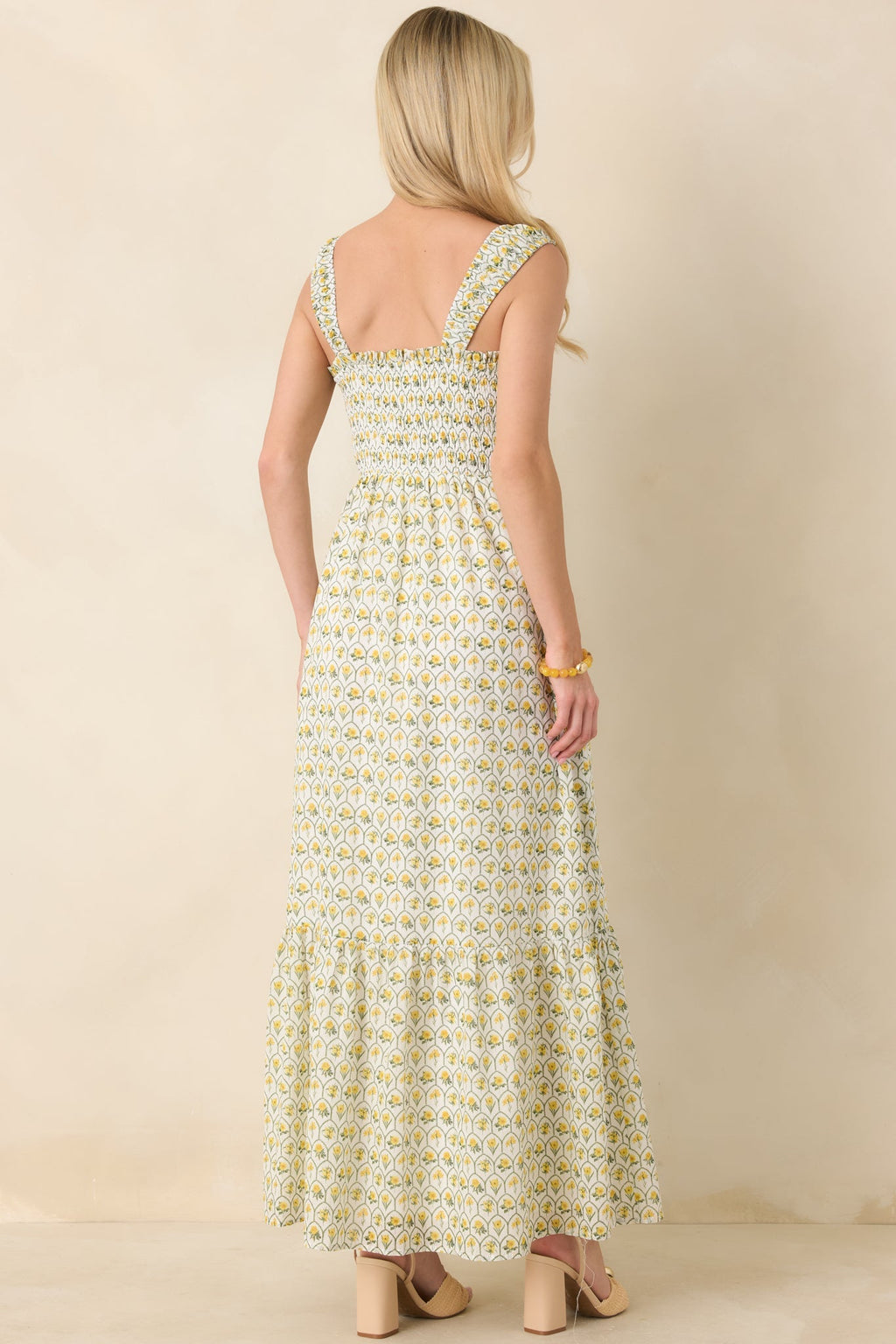 Women's Pretty Unbothered Yellow Multi Floral Cotton Tiered Maxi Dress | 100% Cotton 6