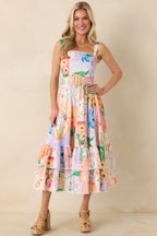 Women's Prosperina Cassandra Peach Multi Floral Cotton Midi Dress | 98% Cotton & 2% Spandex 4