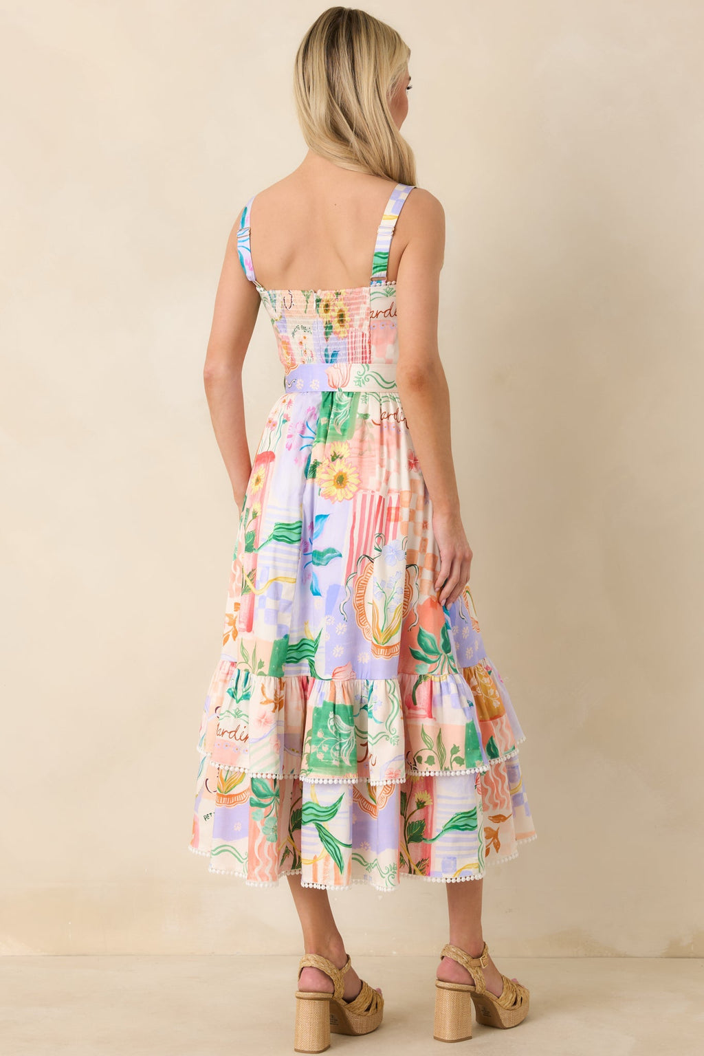 Women's Prosperina Cassandra Peach Multi Floral Cotton Midi Dress | 98% Cotton & 2% Spandex 5