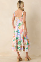 Women's Prosperina Cassandra Peach Multi Floral Cotton Midi Dress | 98% Cotton & 2% Spandex 5