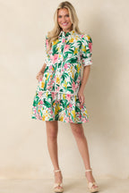 Women's Prosperina Rayne Green & Pink Multi Floral Cotton Mini Dress | 100% Cotton 0