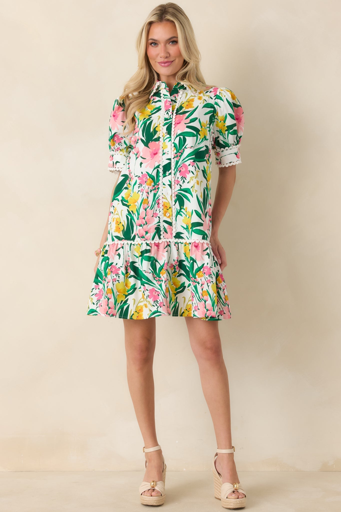 Women's Prosperina Rayne Green & Pink Multi Floral Cotton Mini Dress | 100% Cotton 2
