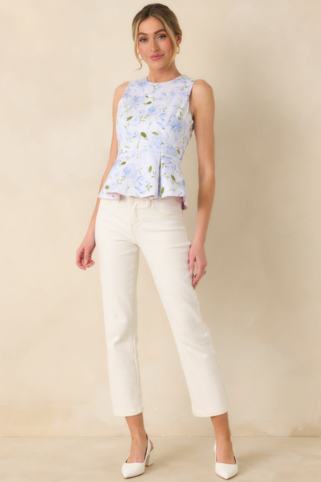 Women's Prosperina Sabine Blue & Pink Cotton Reversible Peplum Top | Self A: 97% Cotton & 3% Spandex 1