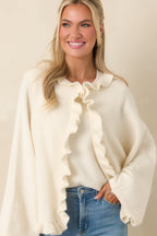 Women's Prosperina Sabrina Ivory Ruffle Cardigan | 65% Polyester 2