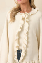 Women's Prosperina Sabrina Ivory Ruffle Cardigan | 65% Polyester 3