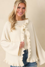 Women's Prosperina Sabrina Ivory Ruffle Cardigan | 65% Polyester 7