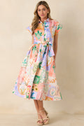 Women's Prosperina Savannah Peach Multi Floral Cotton Midi Dress | 98% Cotton & 2% Spandex 0