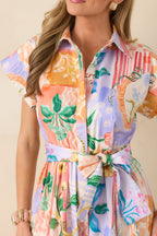 Women's Prosperina Savannah Peach Multi Floral Cotton Midi Dress | 98% Cotton & 2% Spandex 1