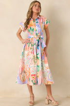 Women's Prosperina Savannah Peach Multi Floral Cotton Midi Dress | 98% Cotton & 2% Spandex 2