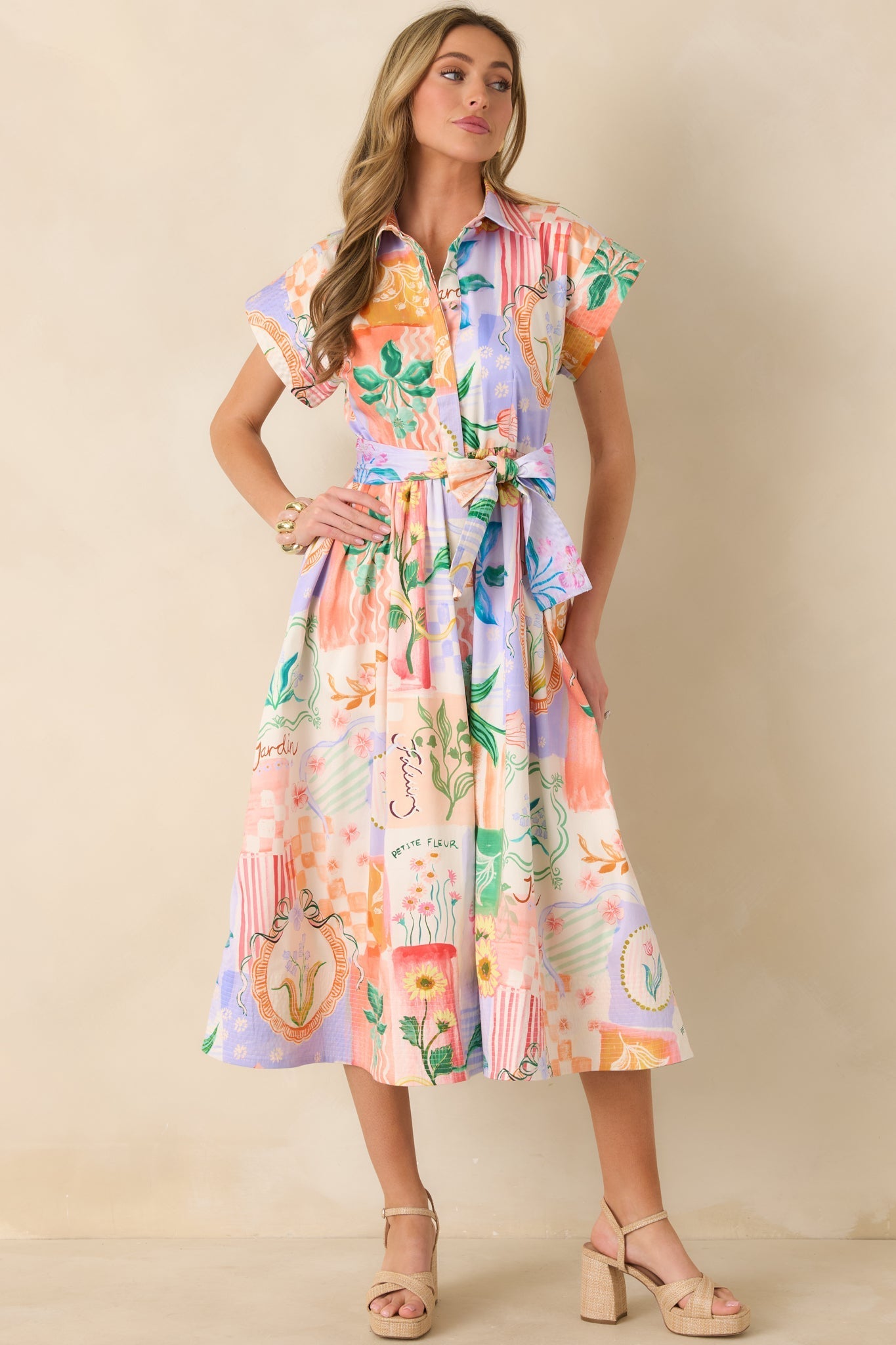 Women's Prosperina Savannah Peach Multi Floral Cotton Midi Dress | 98% Cotton & 2% Spandex 2