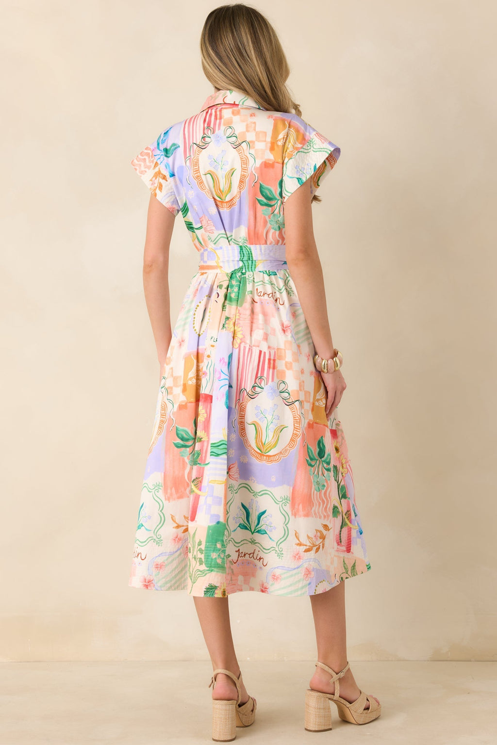 Women's Prosperina Savannah Peach Multi Floral Cotton Midi Dress | 98% Cotton & 2% Spandex 6