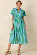 Women's Put It in Motion Light Blue & Green Stripe Cotton Midi Dress | 100% Cotton 3