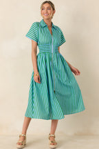 Women's Put It in Motion Light Blue & Green Stripe Cotton Midi Dress | 100% Cotton 5