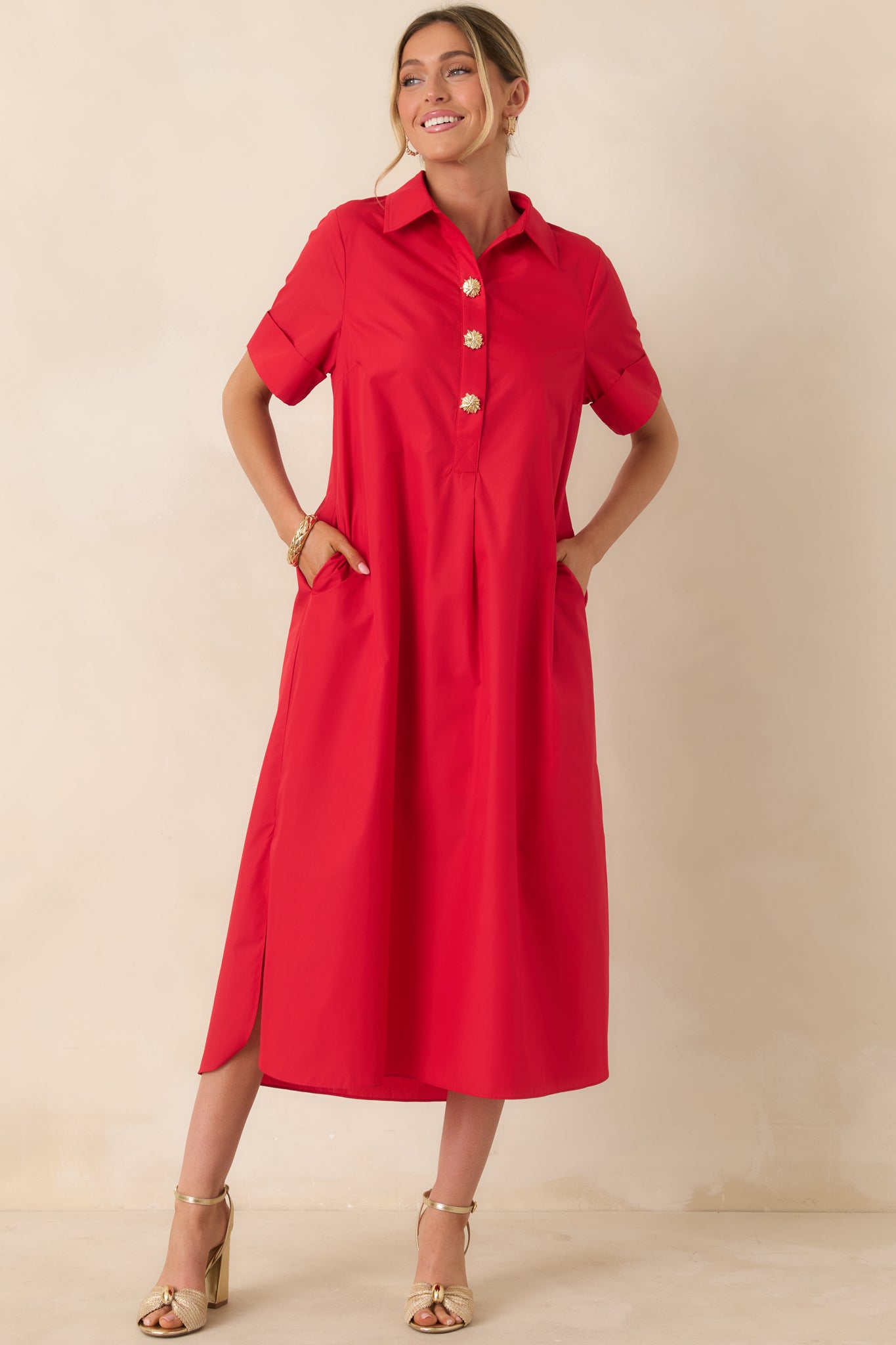 Women's Read The Signs Red Short Sleeve Maxi Dress | 80% Polyester & 20% Cotton 2