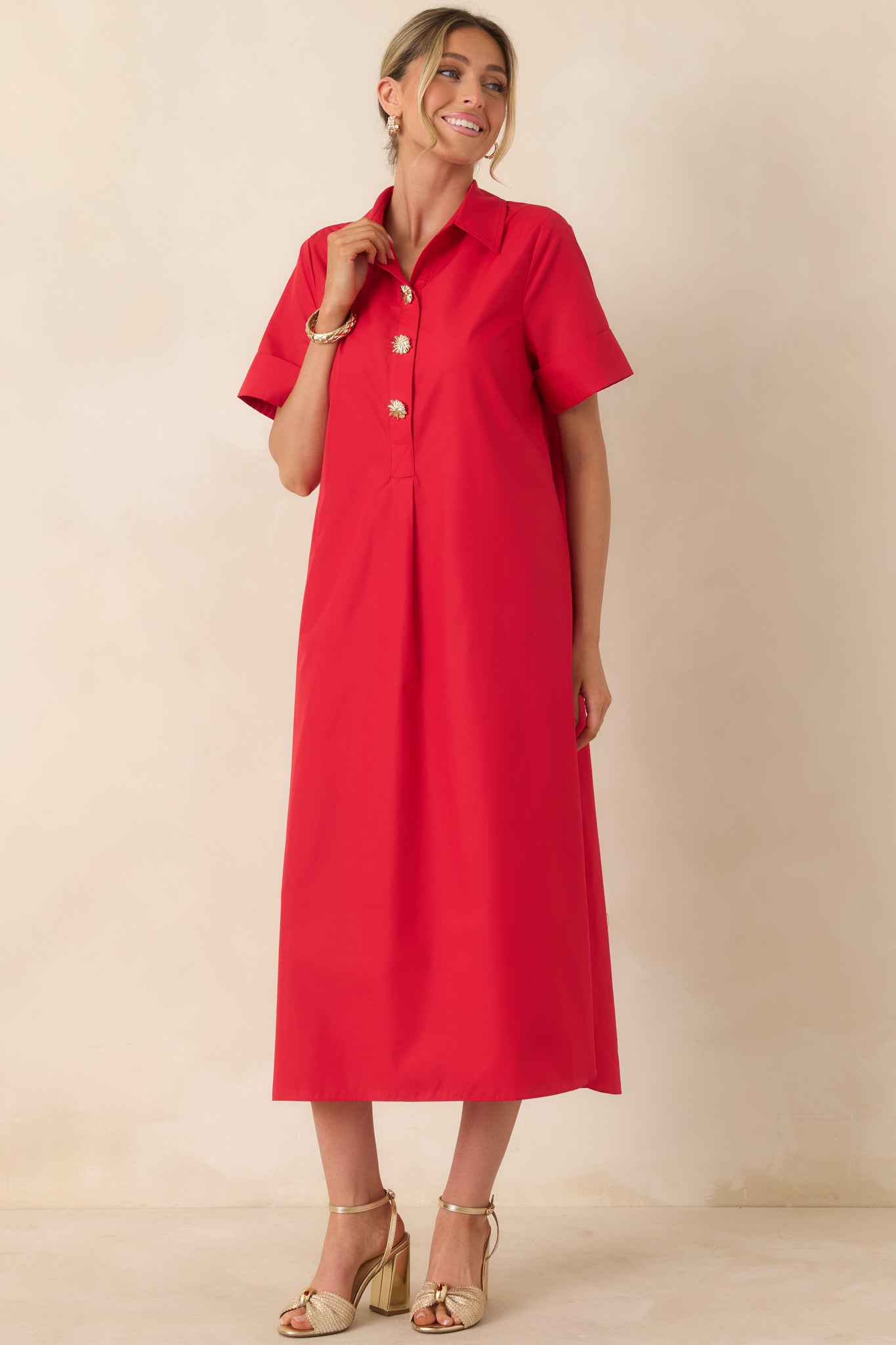 Women's Read The Signs Red Short Sleeve Maxi Dress | 80% Polyester & 20% Cotton 5