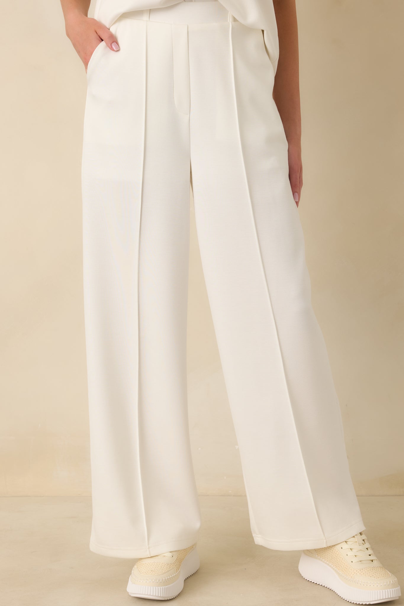 Women's Ready to Jet Cloud White Knit High-Waisted Wide-Leg Pants | 55% Rayon 0
