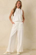 Women's Ready to Jet Cloud White Knit High-Waisted Wide-Leg Pants | 55% Rayon 1