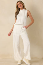 Women's Ready to Jet Cloud White Knit High-Waisted Wide-Leg Pants | 55% Rayon 2
