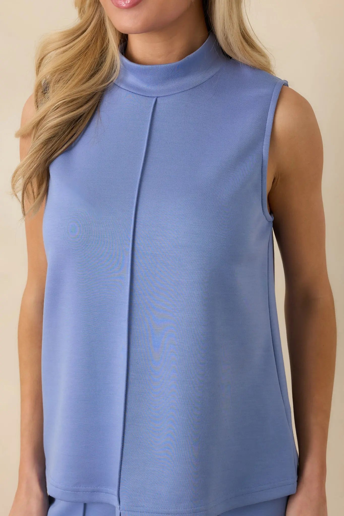 Women's Ready to Jet Horizon Blue Sleeveless Mock Neck Tank Top | 55% Rayon 2