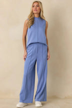 Women's Ready to Jet Horizon Blue Sleeveless Mock Neck Tank Top | 55% Rayon 3