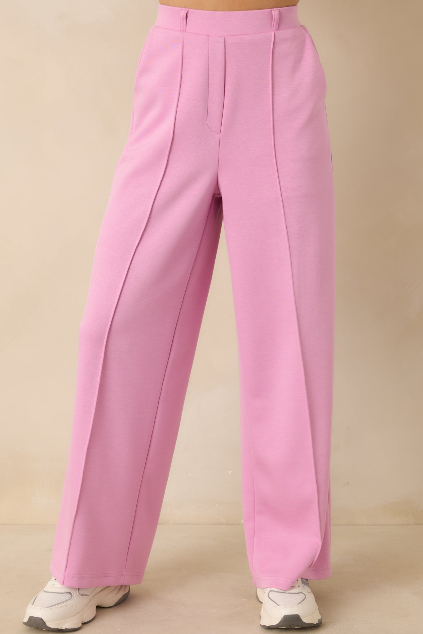 Women's Ready to Jet Petal Pink Knit High-Waisted Wide-Leg Pants | 55% Rayon 0
