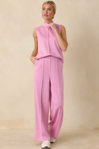 Women's Ready to Jet Petal Pink Knit High-Waisted Wide-Leg Pants | 55% Rayon 1