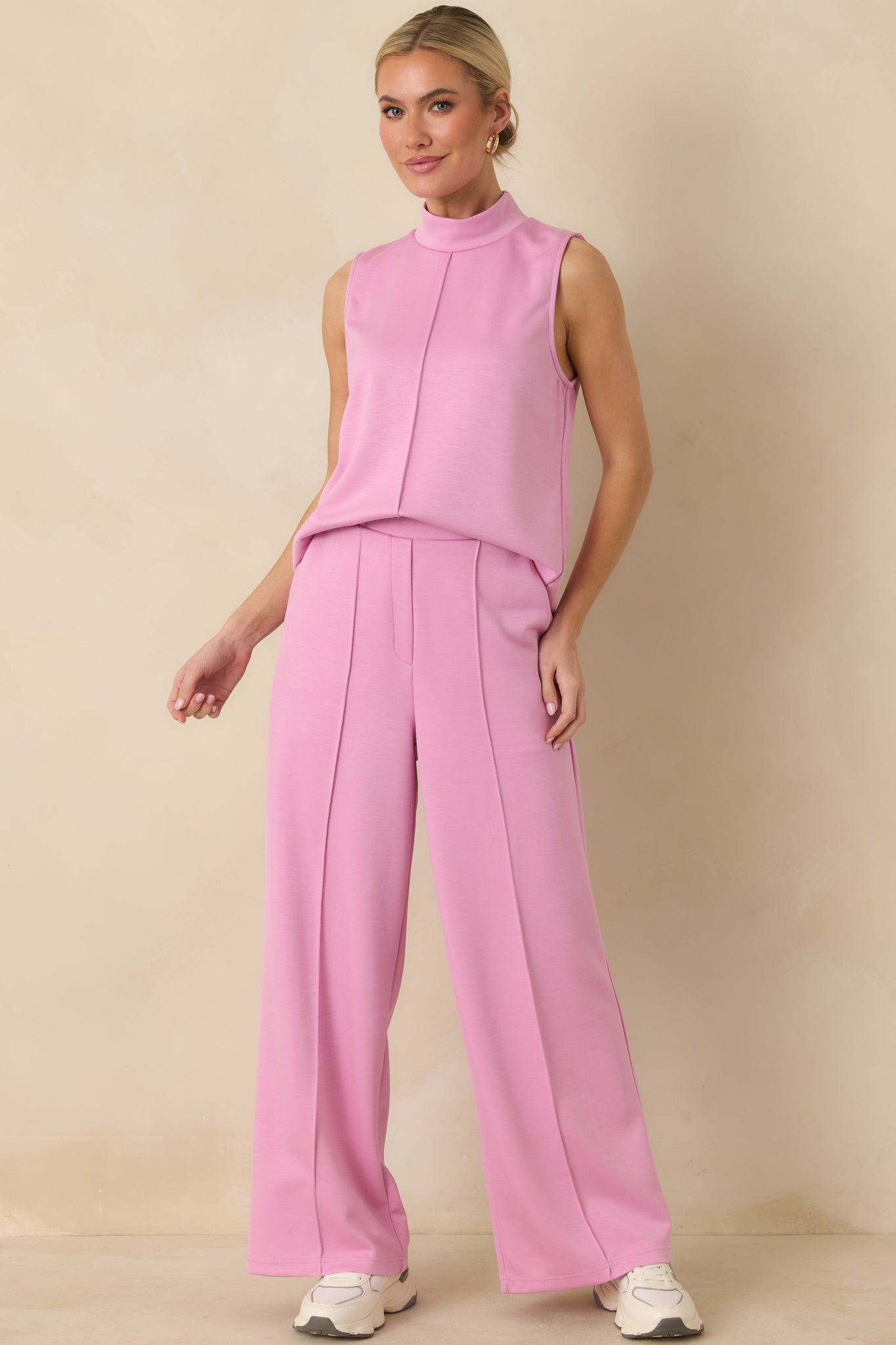 Women's Ready to Jet Petal Pink Knit High-Waisted Wide-Leg Pants | 55% Rayon 2