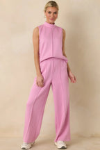 Women's Ready to Jet Petal Pink Sleeveless Mock Neck Tank Top | 55% Rayon 0