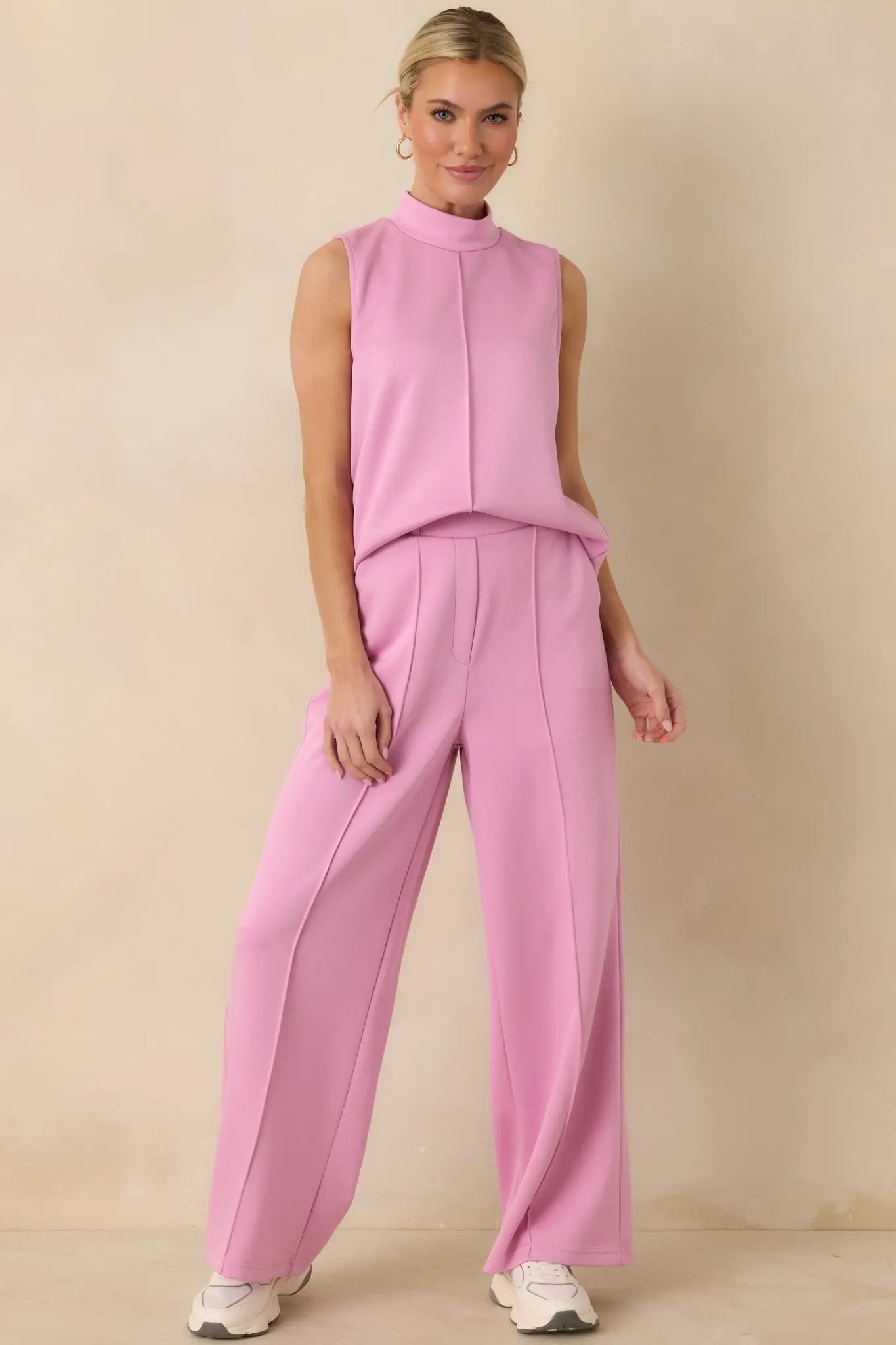 Women's Ready to Jet Petal Pink Sleeveless Mock Neck Tank Top | 55% Rayon 0