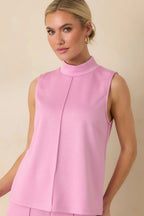 Women's Ready to Jet Petal Pink Sleeveless Mock Neck Tank Top | 55% Rayon 1