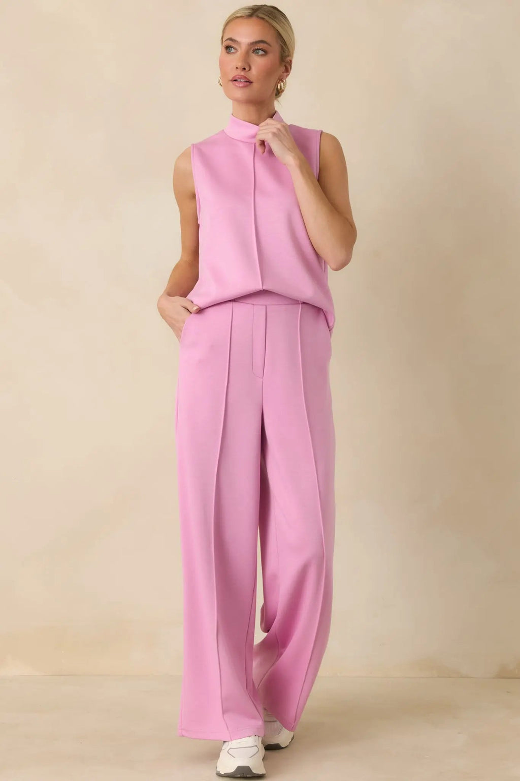 Women's Ready to Jet Petal Pink Sleeveless Mock Neck Tank Top | 55% Rayon 3
