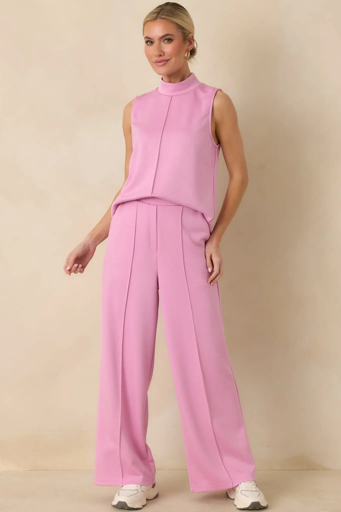Women's Ready to Jet Petal Pink Sleeveless Mock Neck Tank Top | 55% Rayon 6