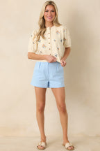 Women's Reason to Stay Ivory Multi Floral Knit Button Front Top | 50% Viscose 3