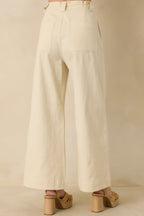 Women's Refined Rhythm Beige Cotton Tie-Belt Wide Leg Pants | 97% Cotton & 3% Spandex 4