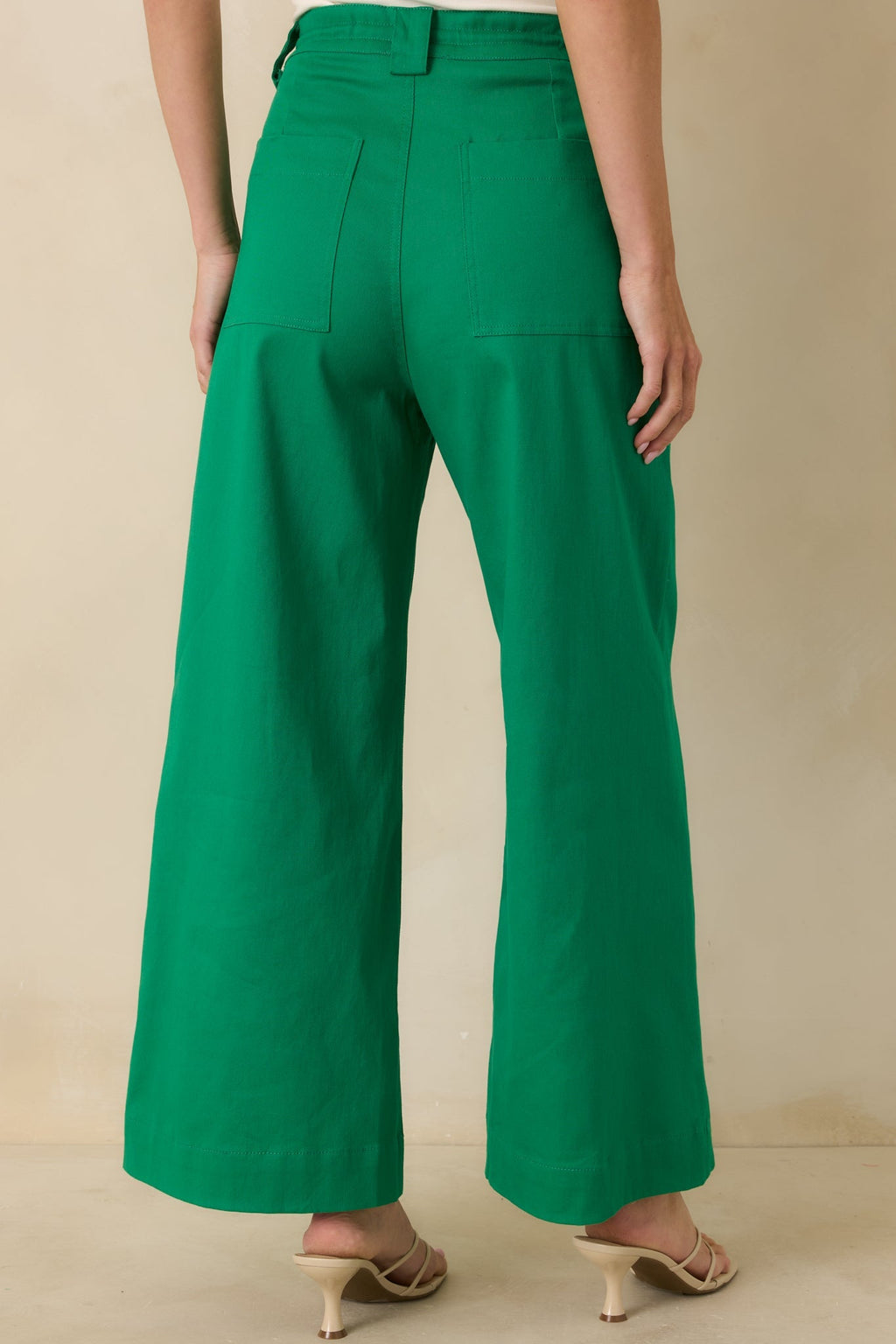 Women's Refined Rhythm Emerald Green Cotton Tie-Belt Wide Leg Pants | 97% Cotton & 3% Spandex 5