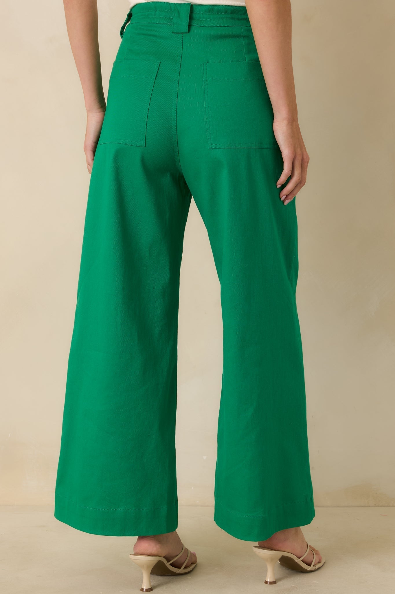 Women's Refined Rhythm Emerald Green Cotton Tie-Belt Wide Leg Pants | 97% Cotton & 3% Spandex 5