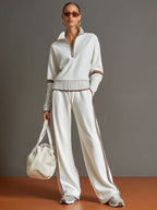 Half-Zip Sweater & Wide-Leg Pants Set — Retro Sporty