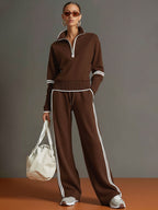 Half-Zip Sweater & Wide-Leg Pants Set — Retro Sporty