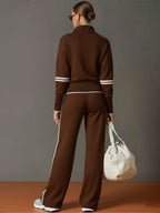 Half-Zip Sweater & Wide-Leg Pants Set — Retro Sporty