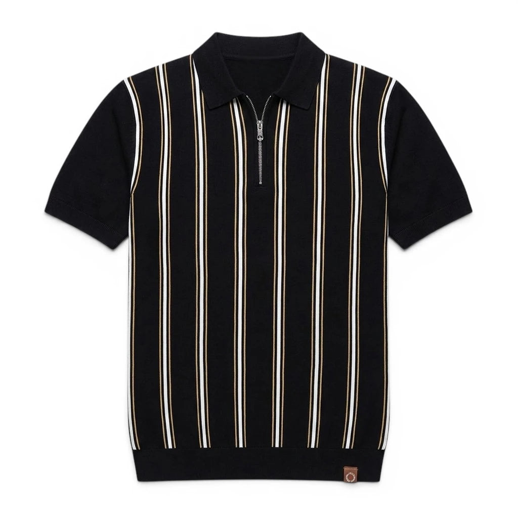 Retro Stripe | Men's Polo Shirt with Quarter-Zip Collar | Soft Lightweight Fabric for Effortless Style