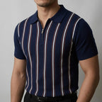 Retro Stripe | Men's Polo Shirt with Quarter-Zip Collar | Soft Lightweight Fabric for Effortless Style