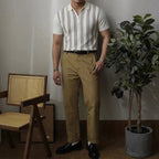 Retro Stripe | Men's Polo Shirt with Quarter-Zip Collar | Soft Lightweight Fabric for Effortless Style